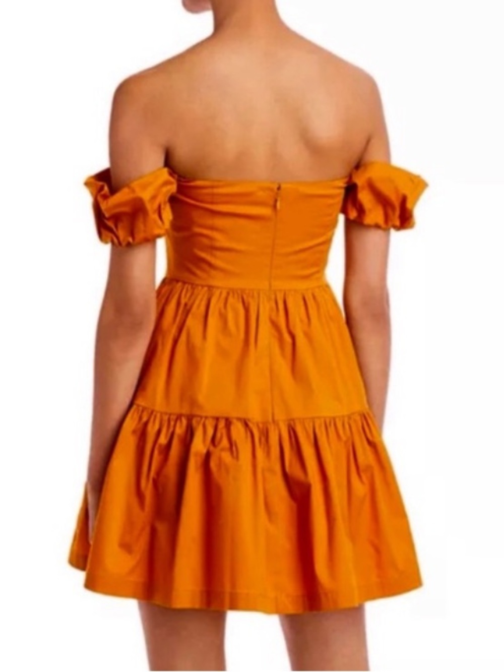 STAUD Women’s Elio Off-Shoulder Orange Button Babydoll Ruffle Mini Sun Dress 4 - Picture 2 of 14